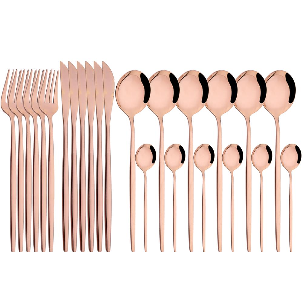 Jankng Gold 24Pcs Dinnerware Stainless Steel Cutlery Set Knife Fork Spoon Western Tableware Set Dinner Kitchen Silverware Set