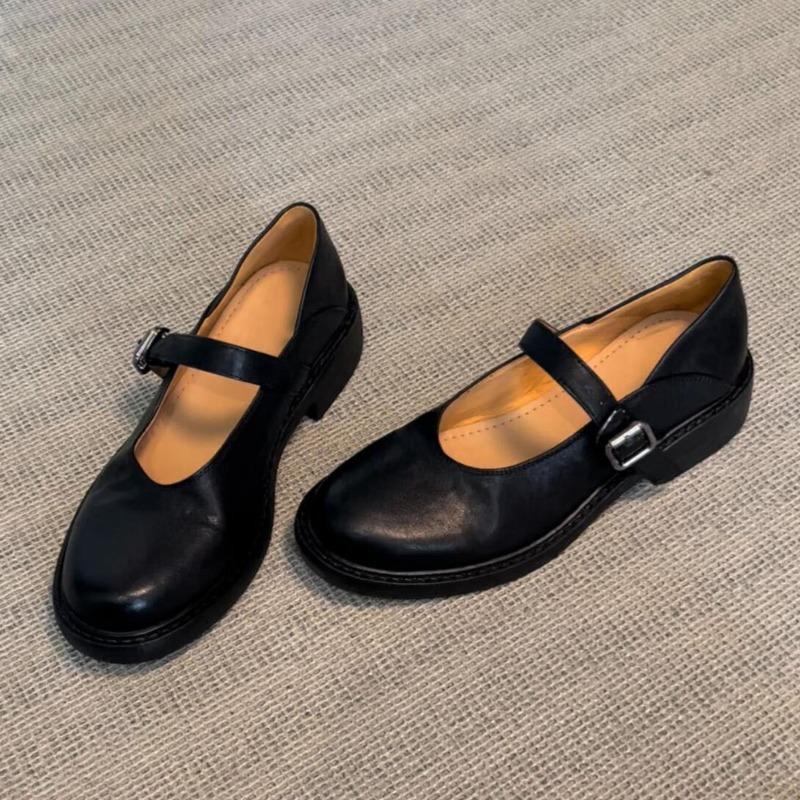 Sheepskin Version Retro Round Head Leather Small Leather Shoes Platform Single Shoes with Mary Jane Shoes Women