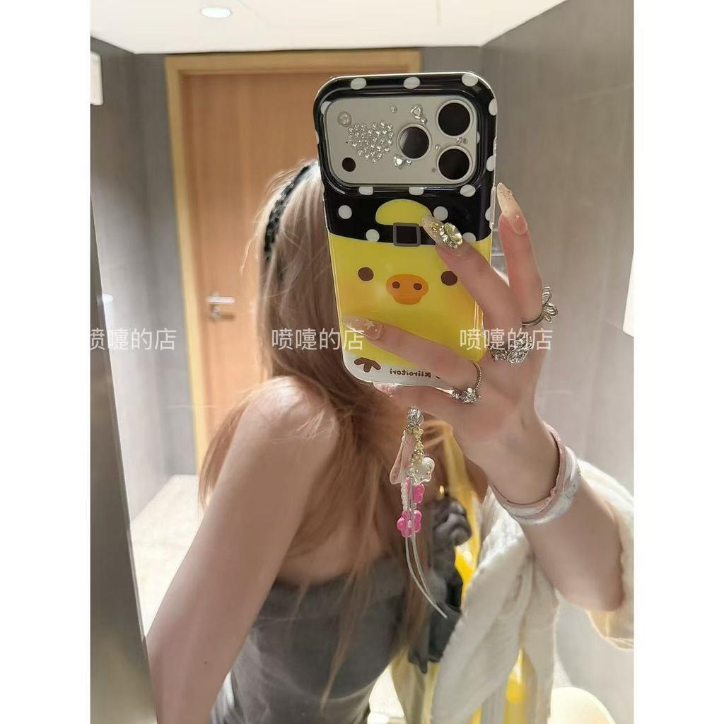 Cool cap polka dot cute chick for apple 17promax mobile phone case iphone16/15 pendant