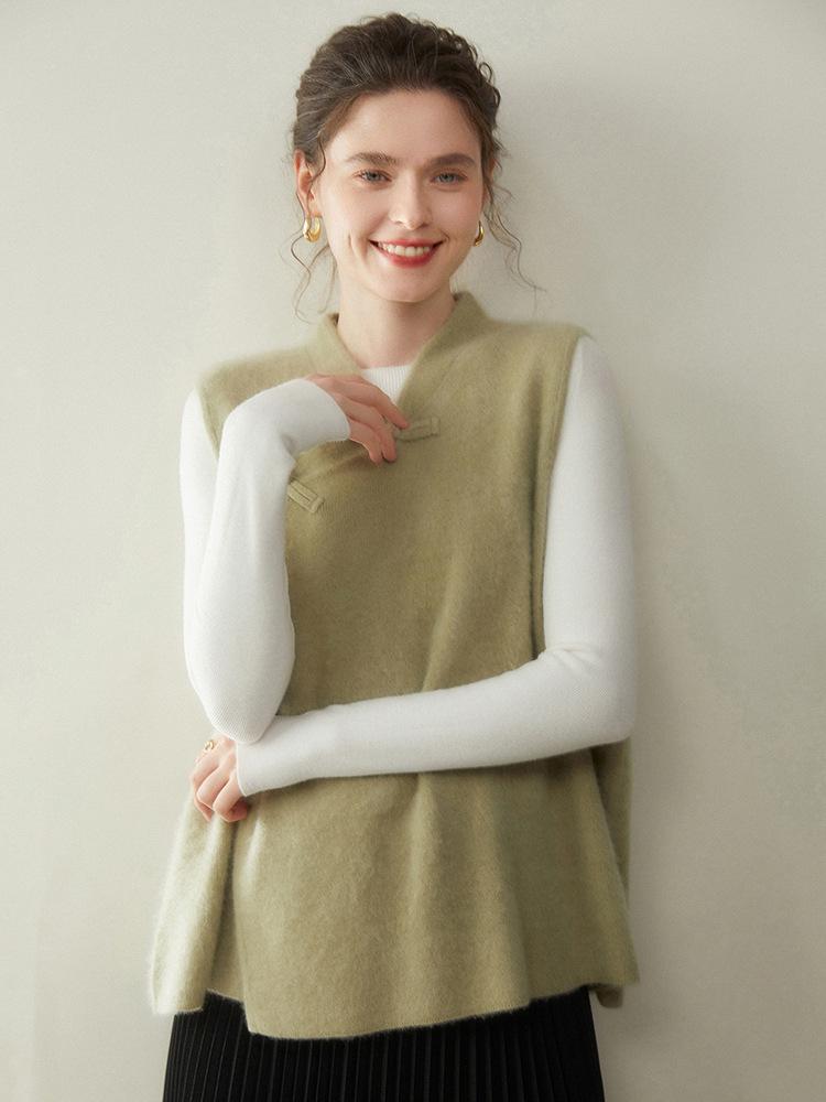 Women's Cashmere Frog Button Chinese-Style Knit Shawl Vest