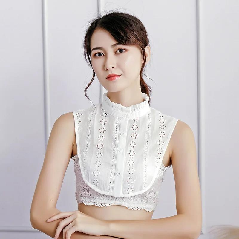 Linbaiway Women Stand Ruffle Lace Chiffon Fake Collar Detachable False Collar Adult Sweater Blouse Top Removable Faux Collar