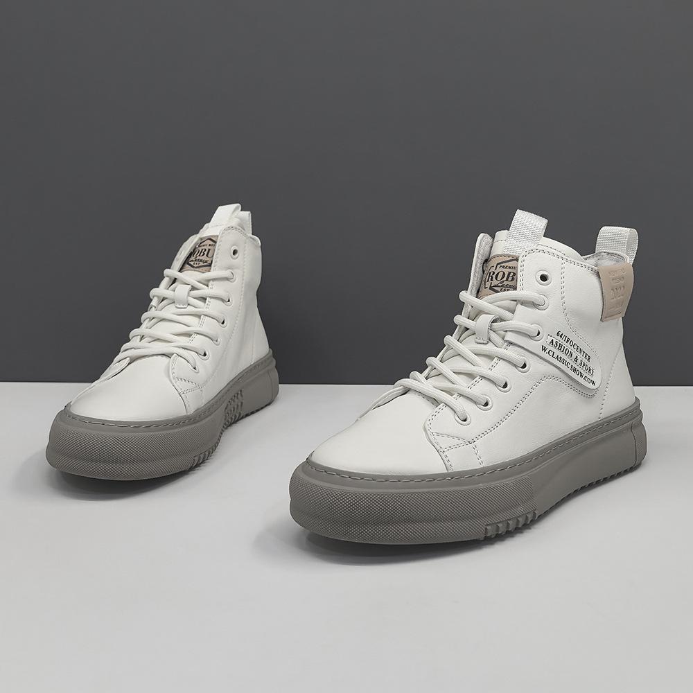 Leather High-Top Board Shoes Men'S Trendy Versatile Shoes European Station Men'S Shoes White Shoes Light Luxury High-End Casual Shoes Men