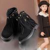 Youth Style Shoes Girls Western Style Ankle Boots Kids Slip-On Fashion With Rubber Sole Fringe Detail