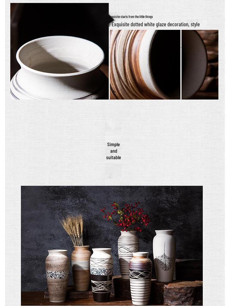 Modern Minimalist Chinese Pottery Vase for Floor Standing Dried Flower Arrangements