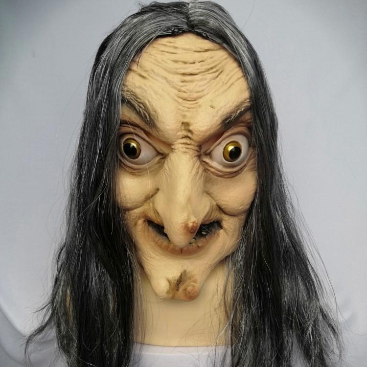 

Маска латексна відьми на Хелловін з довгим волоссям для будинку з привидами та косплей-рольової гри