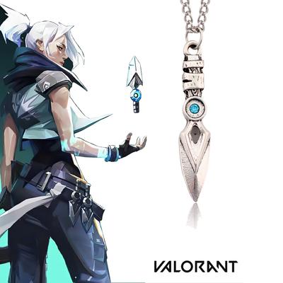 Game Valorant Necklace Jett Cosplay Unisex Blade Storm Knife Blue Crystal Pendant Choker Fashion Jewelry Accessories Toy Gifts