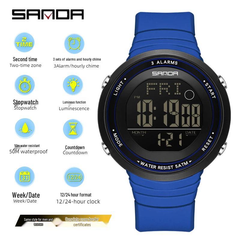 SANDA Youth Waterproof Sports Watch, Luminous Display, Multi-Functional with Triple Alarms