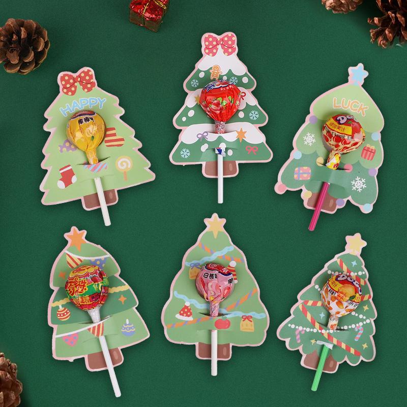 30pcs Christmas Lollipop Card Xmas Tree Candy Holder Card Sweet Sugar Packaging Decoration New Year Party Kids DIY Gift Supplies