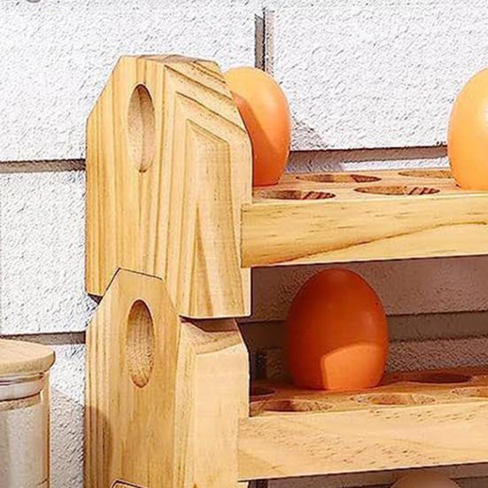1/2/3Pcs Egg Storage Rack Counter Egg Dispenser Large Capacity Stackable Wooden Storage Organizer for Home Kitchen