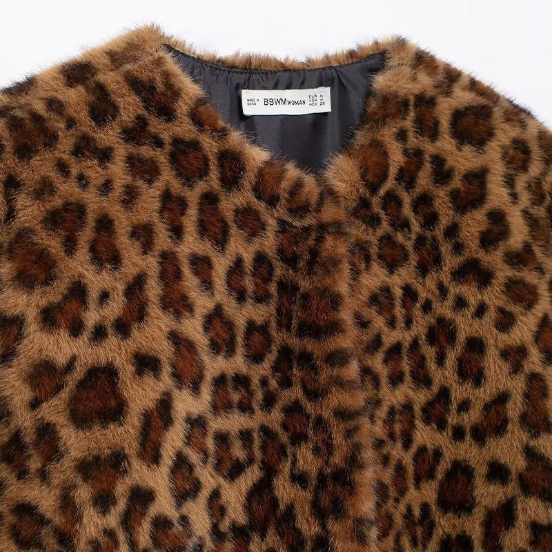 Damenmode Bedruckte Kunstpelzmäntel mit verdeckter Knopfleiste Vintage O-Ausschnitt Lange Ärmel Weibliche Schicke Damen-Outfits