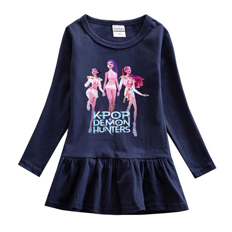 Vestido de Malla Plisado de Algodón con Estampado de Cazadores Kpop Rumi Zoey Mira para Niñas