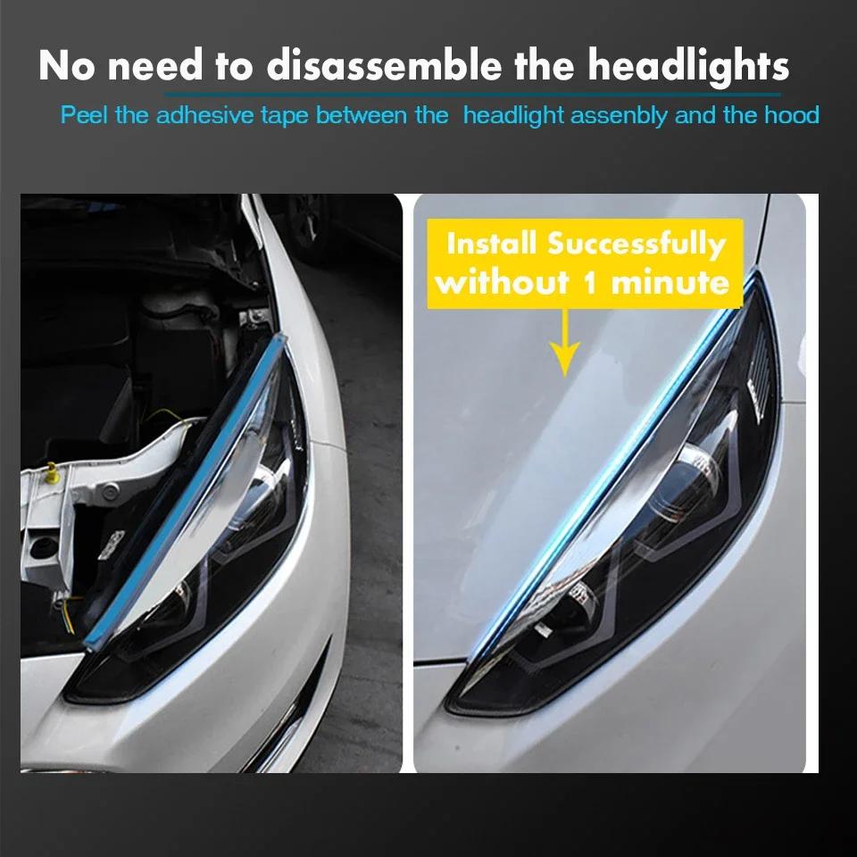 Car Strip Headlights 2pcs LED Car Strip Headlights Daytime Running Light Flexible Waterproof White Turn Signal Yellow Brake Flow