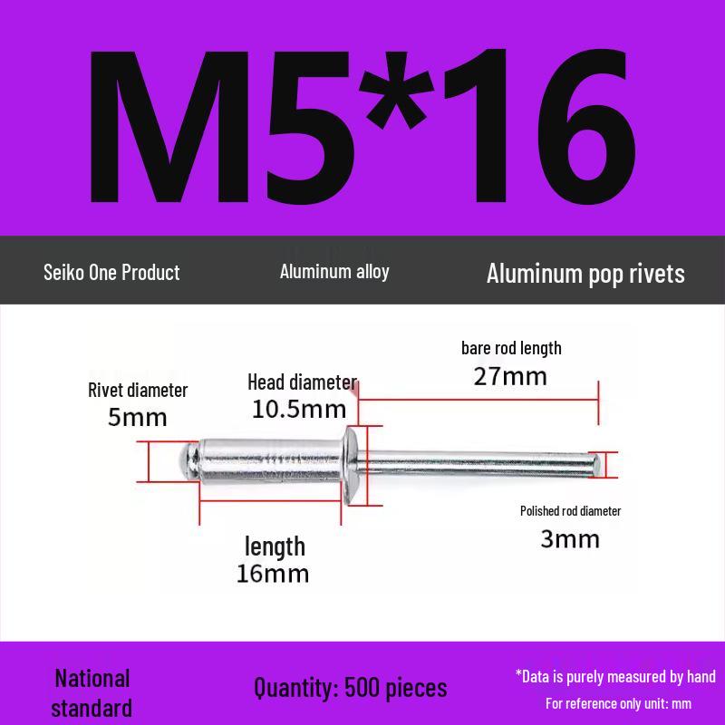 Aluminum Blind Rivets & Nuts - Black Round Head, Extended Shank, M4/M5/M6