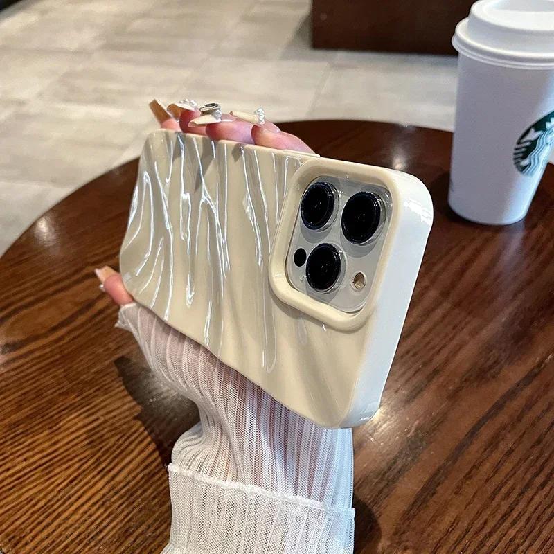 6D Silk Pattern Wavy Phone Case For For Iphone 17 16 16e 1 Pro Max 14 Plus 13 11 12 Air Protective Soft Solid Color Funda Coque