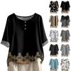 Women's Fashionable And Casual Shirt Half-sleeve Round Neck Print Cotton And Linen Blouse Top