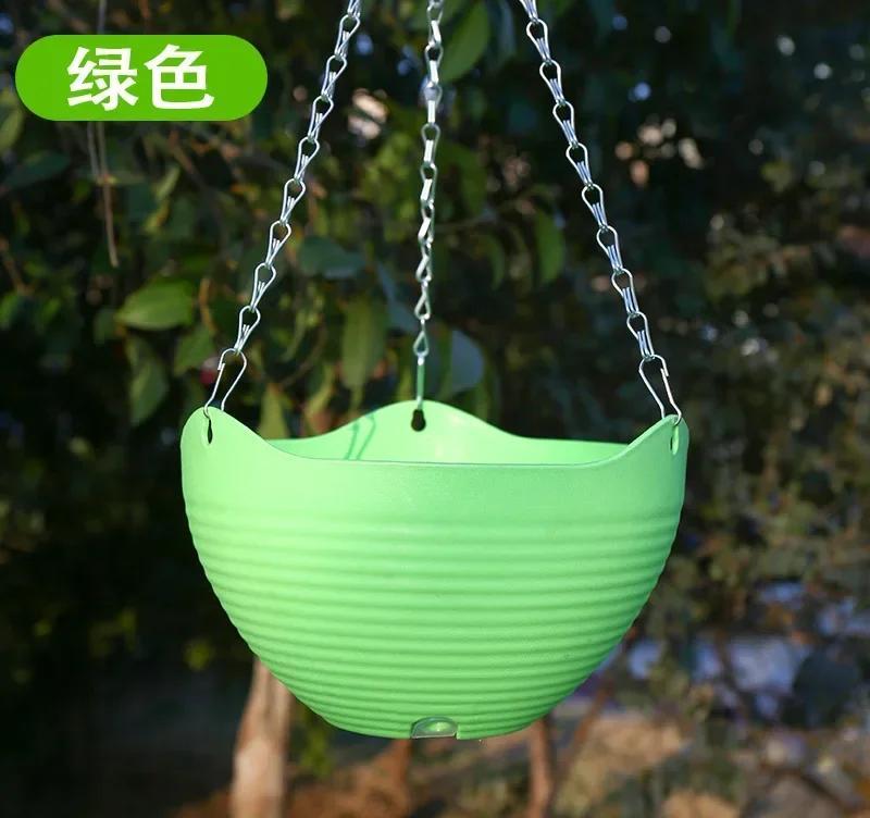 Garden Supplies Plastic Thickened Resin Flower Pot Hanging Type Hanging Flower Plant Pot Chain Basket Planter Holder Accessories зелёный