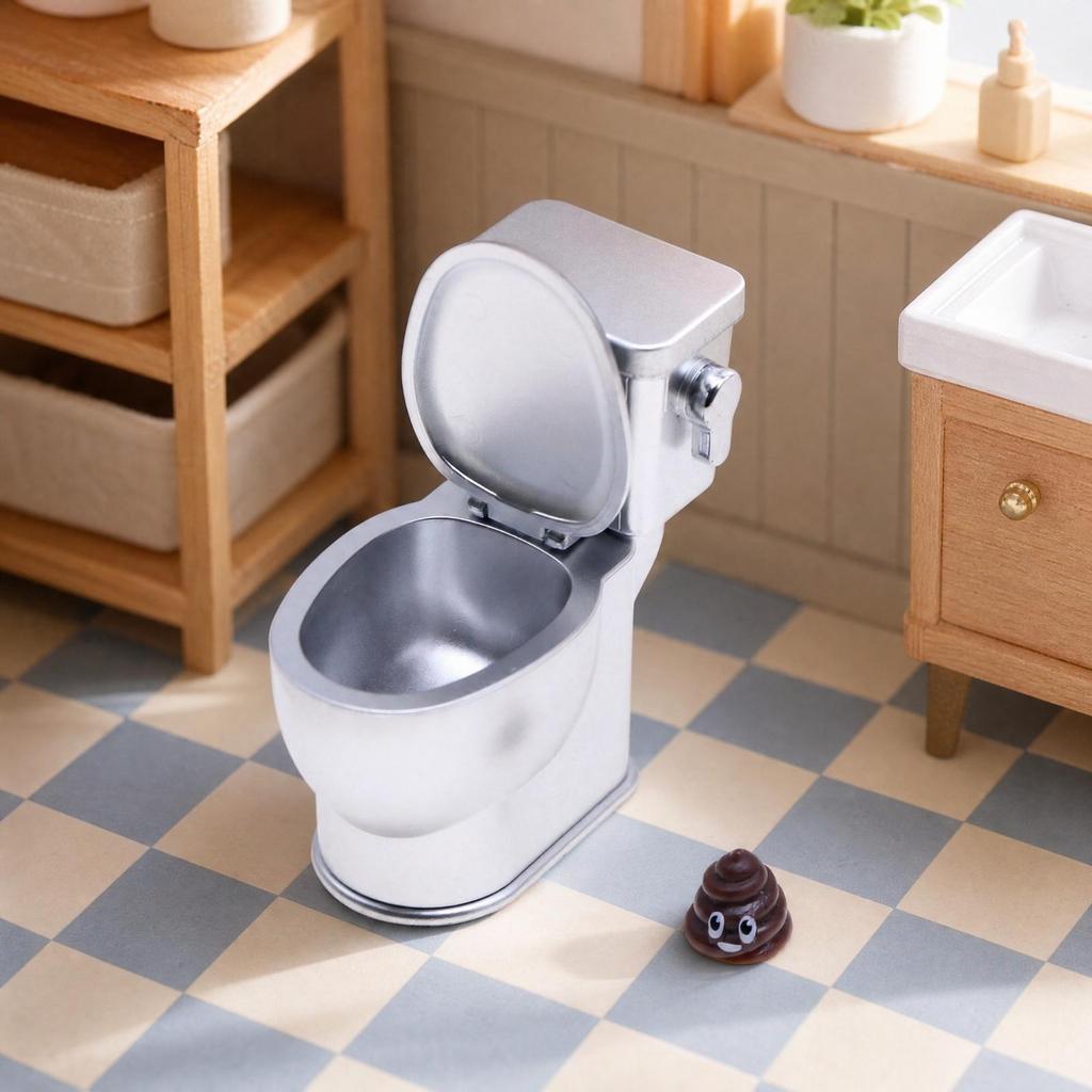 Miniaturtoilette mit witziger Kackfigur Leichtes Puppenhaus Spülgeräusch Kompakt
