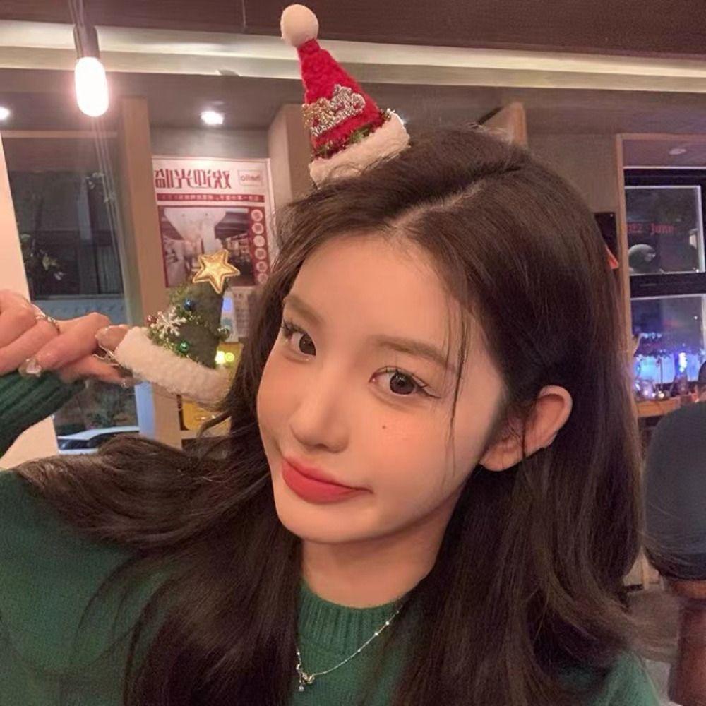 Bowknot Christmas Hat Hairpin Sequin Christmas Hat Headband Children Deer antler Hair Clip  Girls