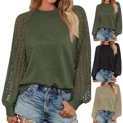 Womens Long Sleeve Shirts Lace Tops Business Casual Fall Fashion Outfits Clothes Knitted Blouses