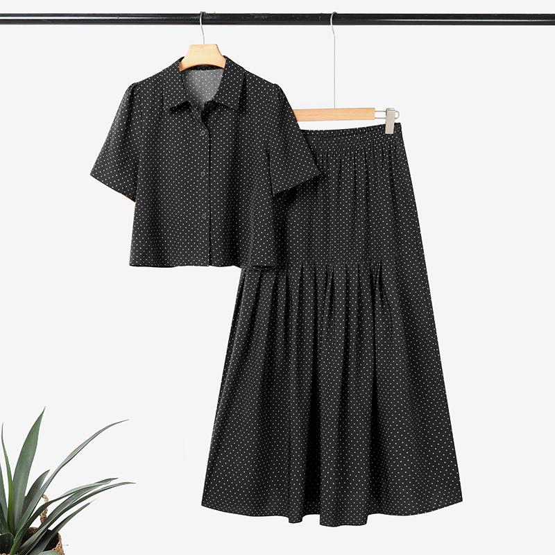 

ZANZEA Women Short Sleeve Blouse and Skirts Summer Polka Dot Print Two Piece Sets S чёрный