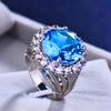 Luxury Female Big Blue White Zircon Stone Ring Silver Color Wedding Jewelry For Women