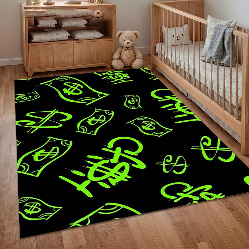Dollar Sign Graffiti Area Rug Neon Green Street Art Money Design Distinctive Urban Simple Style Decor for Living Room & Bedroom 40x60CM