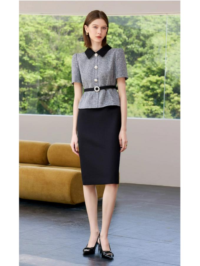 

Women s Summer Black Hip-Hugging Skirt with Gray Patchwork - 2025 Professional Wear Dress M чорний