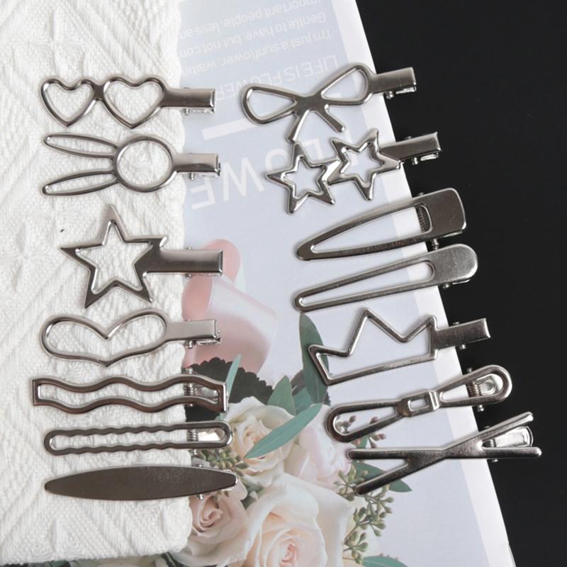 28Pcs/Set Y2K Silver Color Hairpins for Women Girls Star Hair Clip Multiple Styles Seamless Duckbill Clip Girls Hair Accessoires