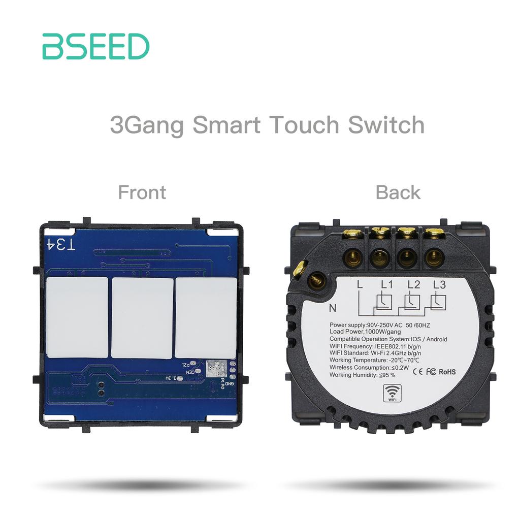 BSEED Wifi Smart Dimmer Switch 1/2/3Gang Touch Light Switches Function Part Tuya Smart Life Control Glass Panel DIY Free Combine