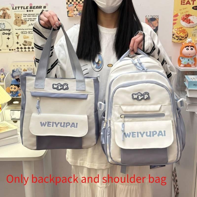 Blocked Color Simple Letter Print Student Backpack Shoulder Bag Set For School