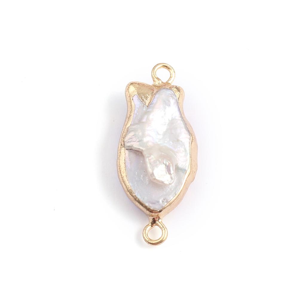 1Pc, Baroque Mother of Pearl Connector Charm, Golden Plated Findings For Diy Jewelry Making, Bracelet Necklace Earrings Boho Wedding Craft Supplies