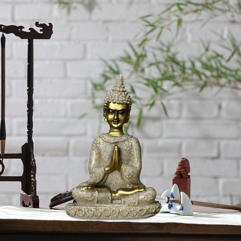 Thai Buddha Figurine Fengshui Resin Buddha Statue for Bookshelf Cabinet Home