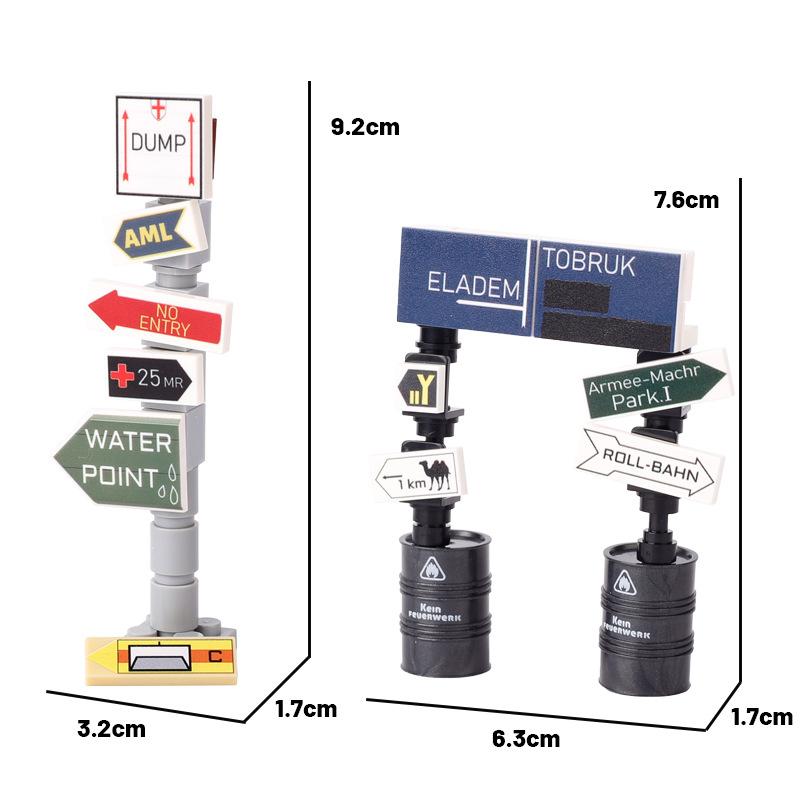 Military War Soviet German Soldiers Miniature Road Signs Map Printing Small Particles Assembled Building Block Toys
