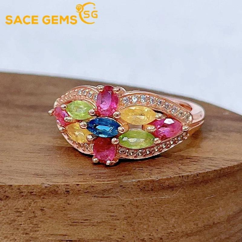Sace Gems 925 Sterling Silver 2.5*5MM Natural Tourmaline Gemstone Rings for Women Engagement Cocktail Party Fine Jewelry Gift
