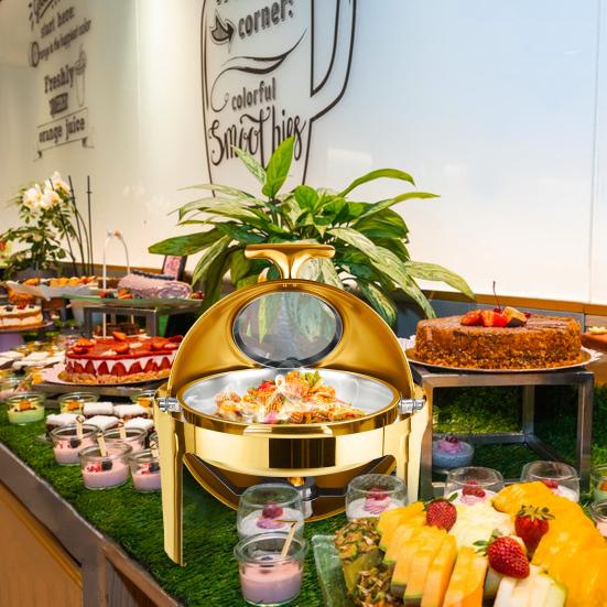 6QT Stainless Steel Chafing Dish for Buffet, Round Food Warmer with Visible Glass Lid