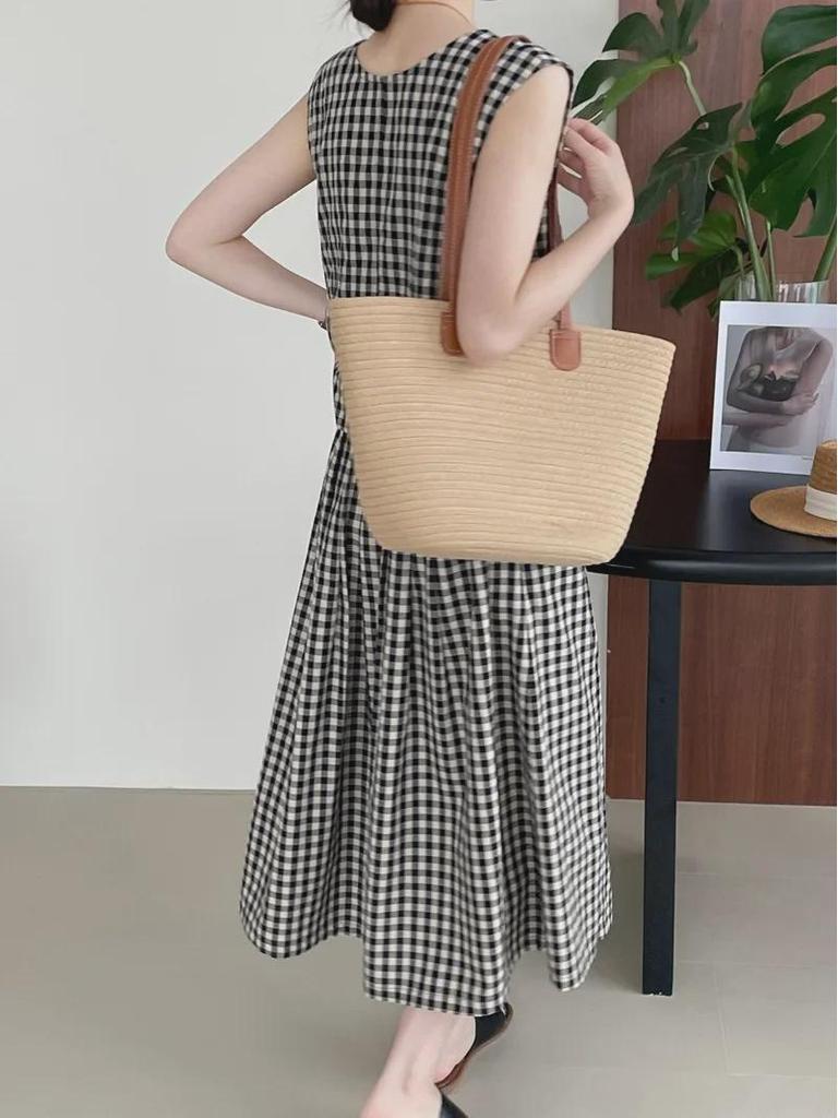 Taochuan Japanisches Retro-Karomuster Ärmellose Weste & High-Waist Elastisches Rock-Set für Damen