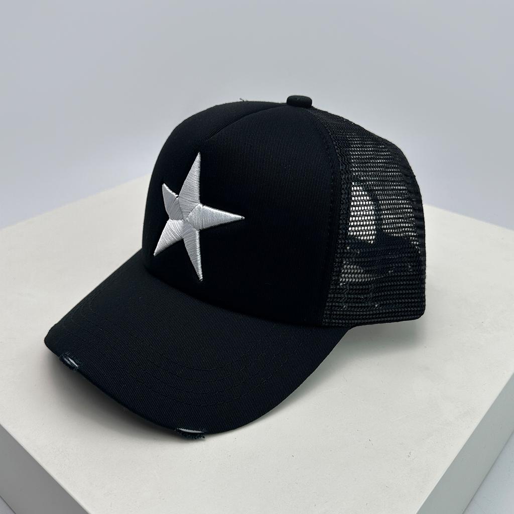 Broken Embroidered Five-pointed Star Baseball Hats Color Block New Unisex Sunshade Personal Trucker Caps Versatile Fashion Ins