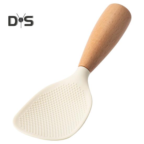 

Ложка для риса, противоожоговая лопатка для риса с деревянной ручкой, антипригарная силиконовая лопатка для риса для домашней кухни белый