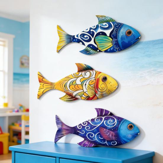 3 Pezzi Decorazione da Parete in Legno a Forma di Pesce per Casa al Mare Lago Decorazione da Appendere a Parete Scultura da Parete a Tema Oceanico Costiero per Bagno Nautico Decorazione Camera da Letto