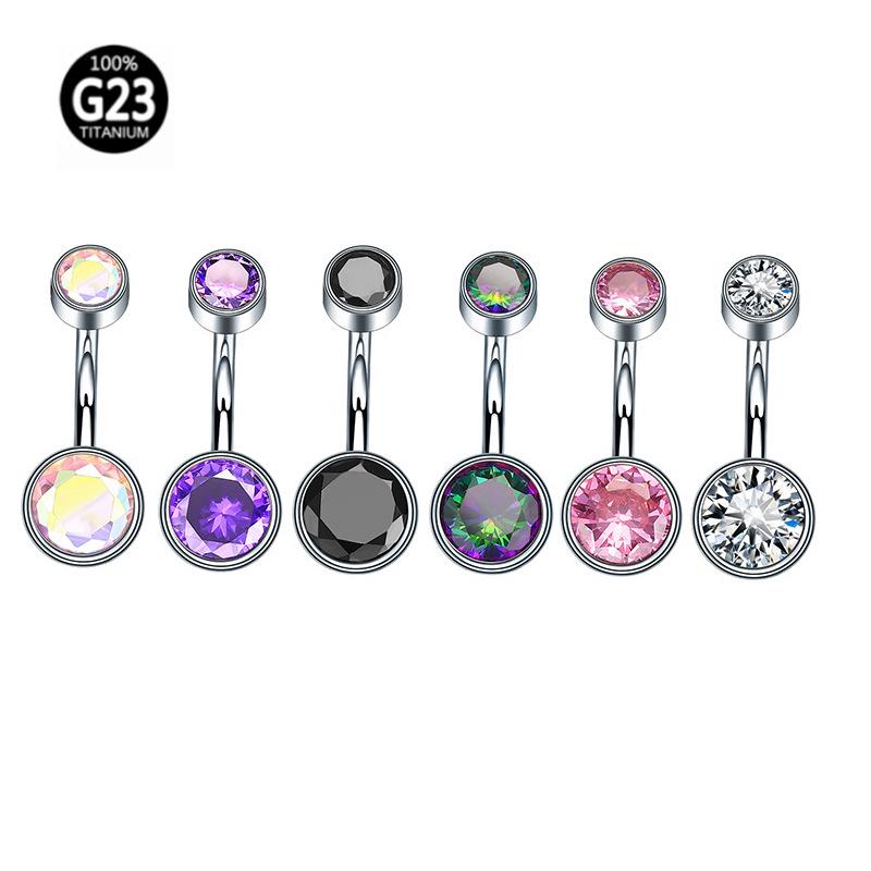 

G23 Titanium Zircon Navel Stud 1.6*8/10mm Piercing Jewelry with Threaded Design 1.6x8mm