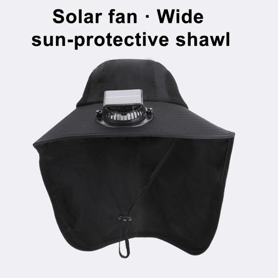 Solar Fan Hat Wide-Brimmed Shawl Fishing Hat with Dual-Power Fan Design Solar USB Charging UV-Protection Outdoor Hat