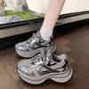 Thick-soled dad shoes women's 2025 spring and autumn super fire new models heightened and comfortable mesh four seasons casual silver sneakers
