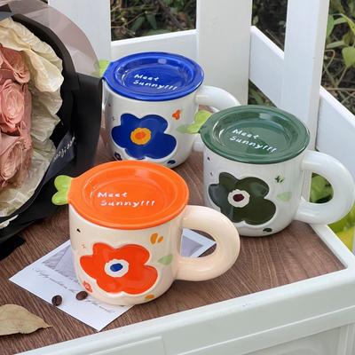 Mug with Lid with High Appearance Design Sense Home Water Cup for Girls and Students Cup Ceramic Coffee Cup