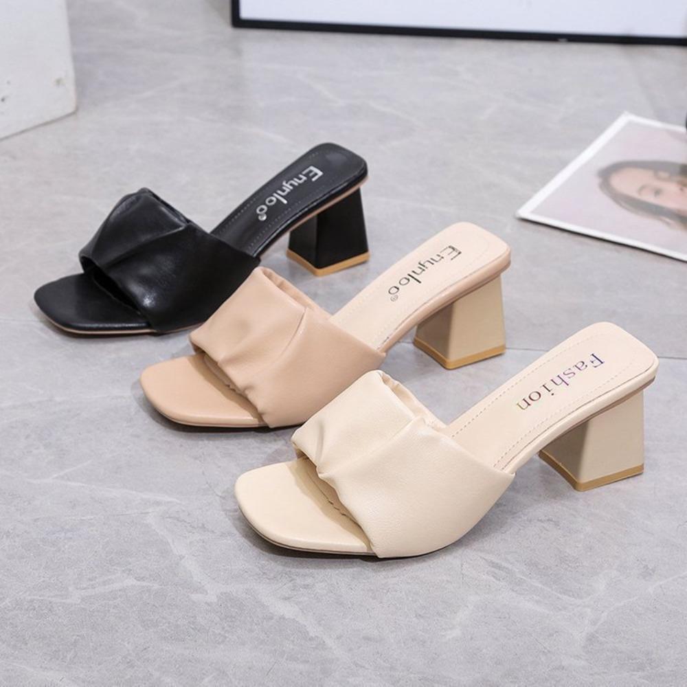 Slippers Women Outside High Heels Thick Heels Square Head Sandals Spring Summer New High Heeled Slippers Women Sandals