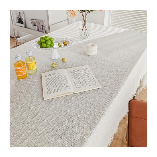 French Grid Tablecloth, Checkered Woven Table Cover for Dining Table, Rectangular Round Desk Mat for Coffee Table Nightstand, Home Decor