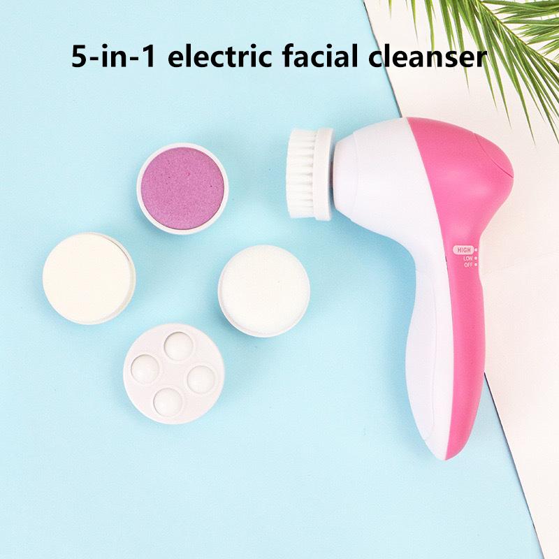 Spazzola Elettrica 5 In 1 per il Viso Massaggio Facciale Spa Strumento per la Pelle Aspiratore Pori Misuratore Pulizia Punti Neri Detergente Strumenti
