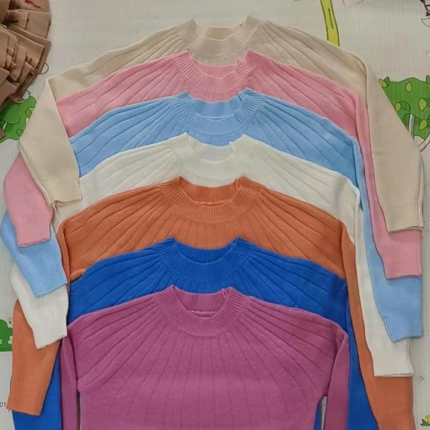 Ribbed Autumn Winter Lazy Style Round Neck Pullover Sweater Women Loose Knit Top