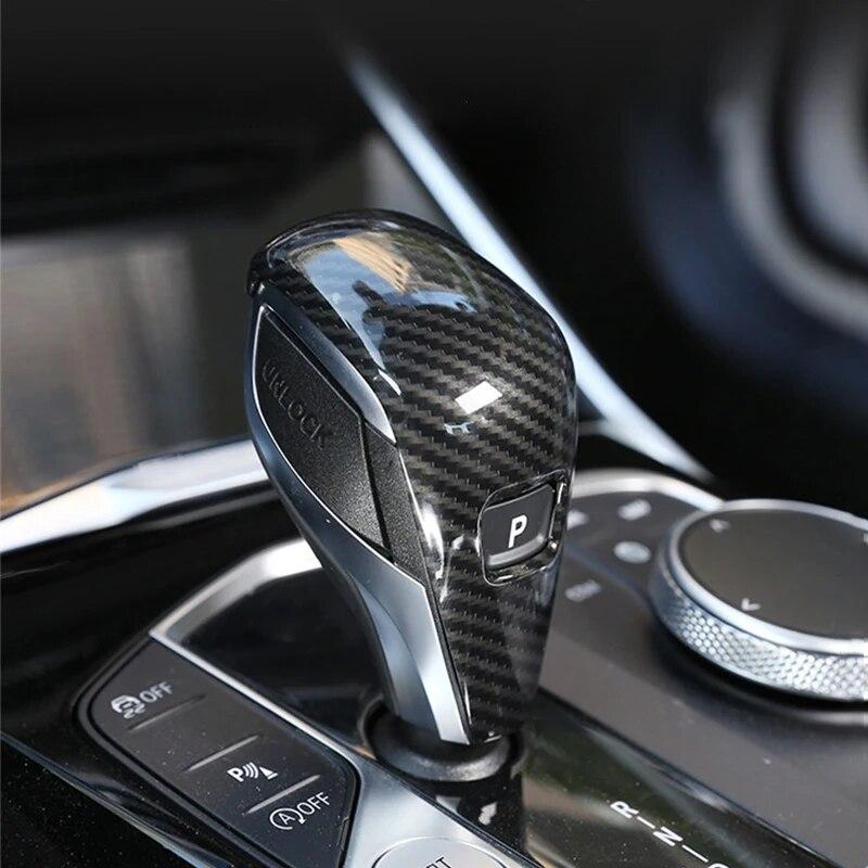 Car Interior Gear Shift Handle Sleeve Cover Trim Carbon Fiber Texture ABS Decoration Accessories For BMW 3 Series G20 G28