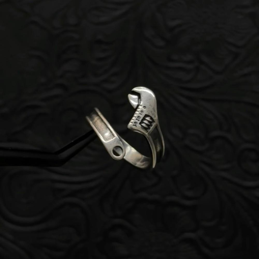 Adjustable Wrench-Shaped Open Ring Silver Plated Biker Jewelry Spanner Finger Ring Boys Girls