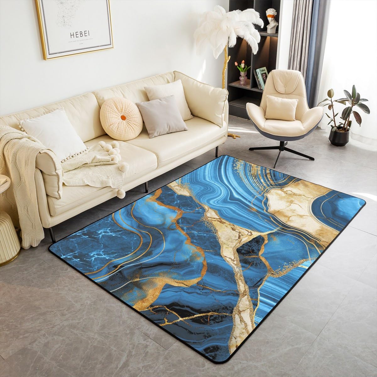 

Teal Marble Area Rug 5x7, Gold Crack Rug, Abstract Metallic Texture Non Slip Carpet for Bedside, Luxury Shinny Boho Hippie Fluid Washable De 160cm x 200cm